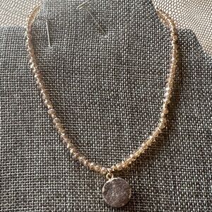 Chic Gold Beaded Necklace with Round Pendant